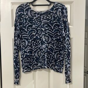 NIC+ZOE Blue and White Lightweight Thin Sweater